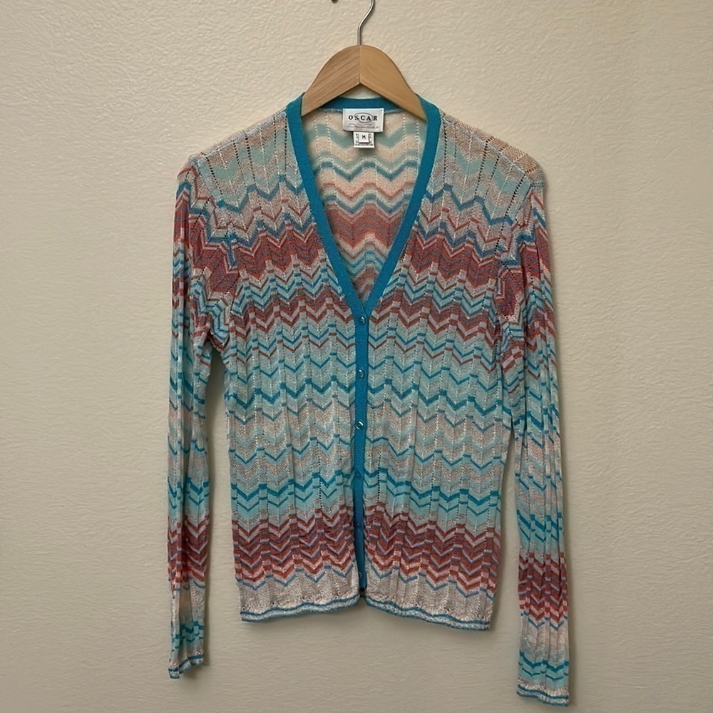 Oscar De La Renta Vintage Chevron Pink & Blue Cardigangorgeous-Y2k-Like New